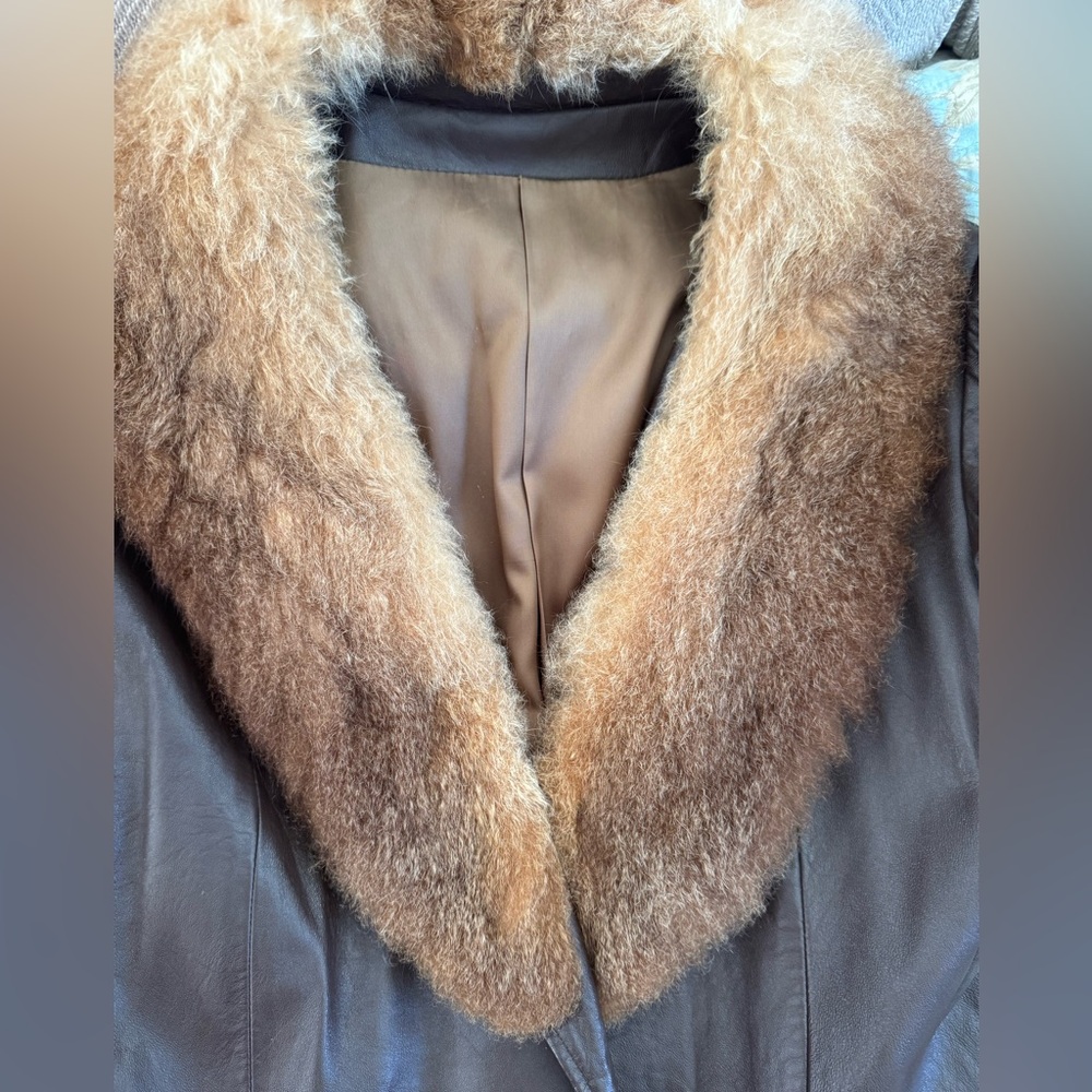 Brown Leather Coat with Fur Collar - Picture 2 of 10